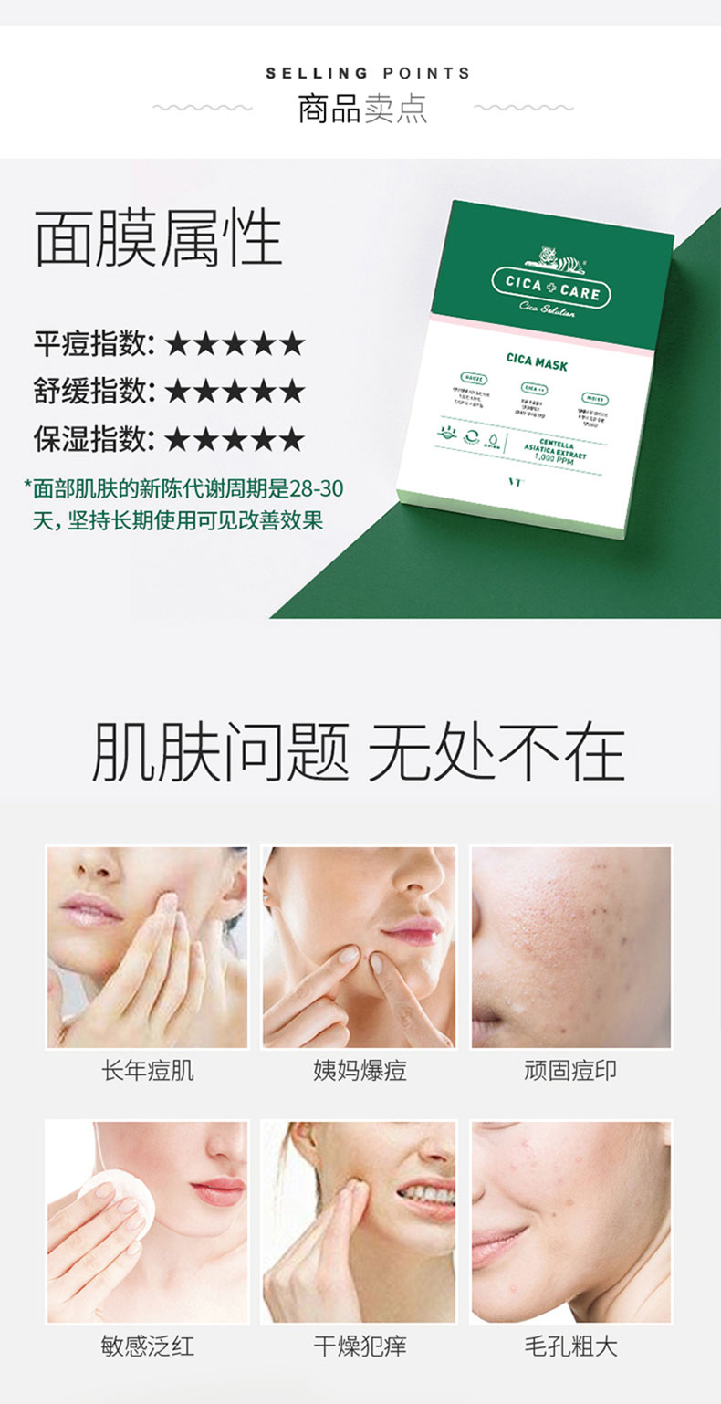 [Direct] Hàn Quốc VT Fantasia CICA Tiger Mặt nạ chống mụn 10 miếng Centella asiatica trị mụn mờ dần. mặt nạ giấy trị mụn