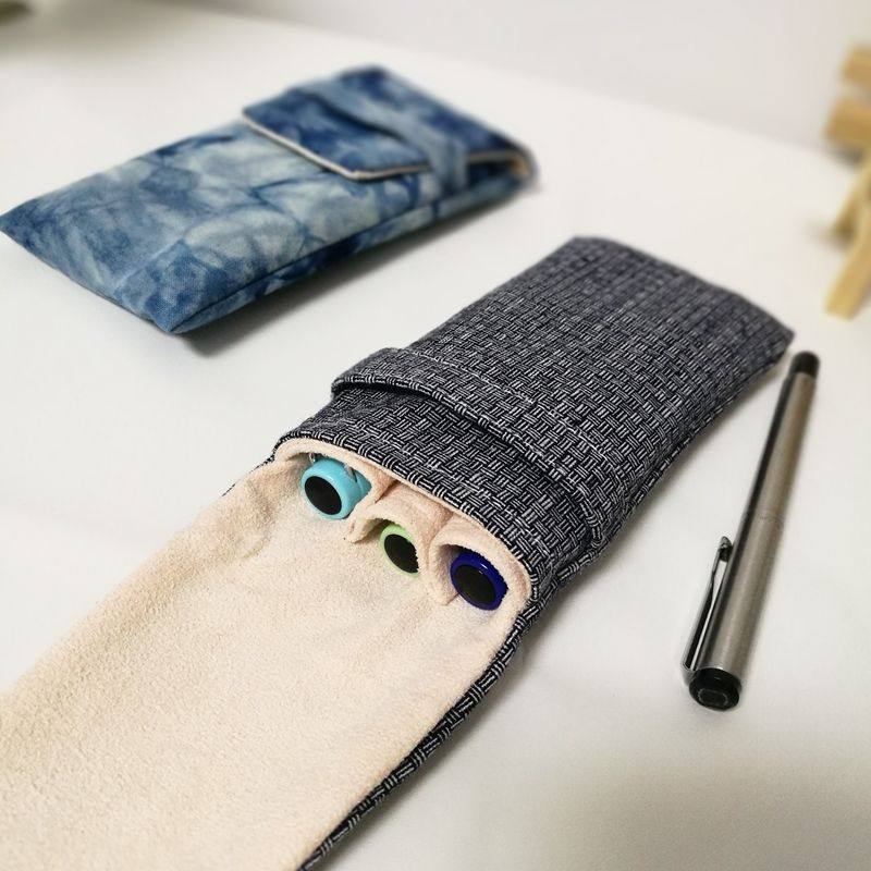 Chinese style three-pack pen cover protective cover Double pen bag porous pen protection flannel inside