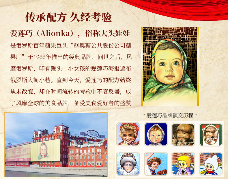 俄罗斯进口 爱莲巧 大头娃娃 牛奶榛子巧克力 200g*4块 图2