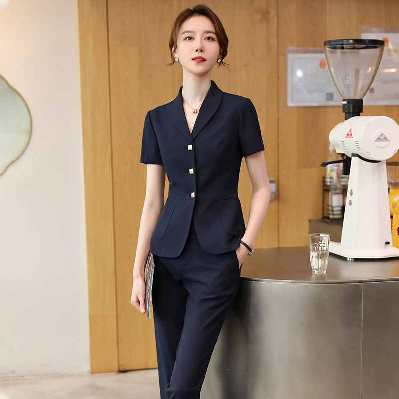 Professional Suit for Women, Summer Front Desk Workwear, Hotel Jewelry Store Work Uniform, Manager Suit, Short-Sleeved Thin Style Professional Suit for Women, Summer Front Desk Workwear, Hotel Jewelry Store Work Uniform, Manager Suit, Short-Sleeved Thin Style