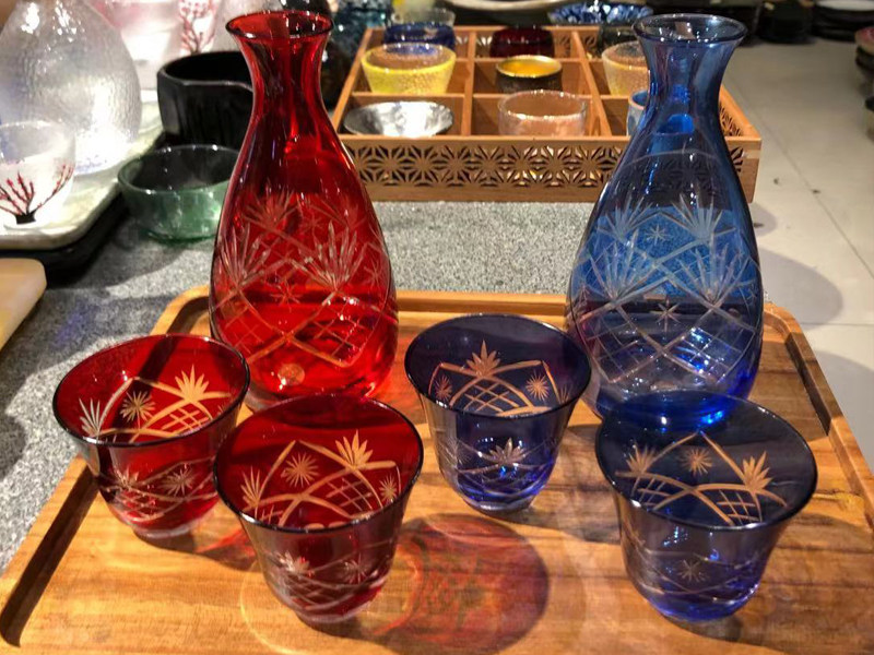 Ликер Cup 日式玻璃器皿 手工刻花玻璃酒壶清酒酒杯冰酒壶桃花酒杯白酒杯酒