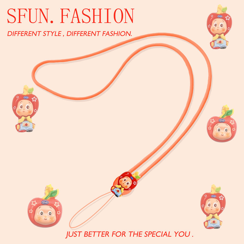 Mobile Phone Neck Strap with Cute Star-Shaped Silicone Pendant for Earphones, Keys, USB Flash Drive, Ccd Camera, and Work Id Card in Orange Color