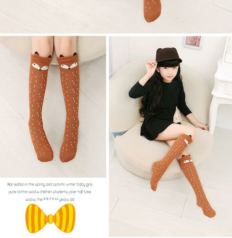 Mùa xuân và mùa thu trẻ em vớ cotton Các bé gái trong vớ ống qua đầu gối Phiên bản Hàn Quốc của vớ đáy cao nửa ống bé ống dài giày tất cho bé