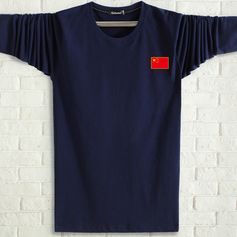 Áo thun nam tay dài cộng với phân bón XL cotton cổ tròn chất béo mùa thu quần áo béo rời cờ áo khoác nam shirt versace