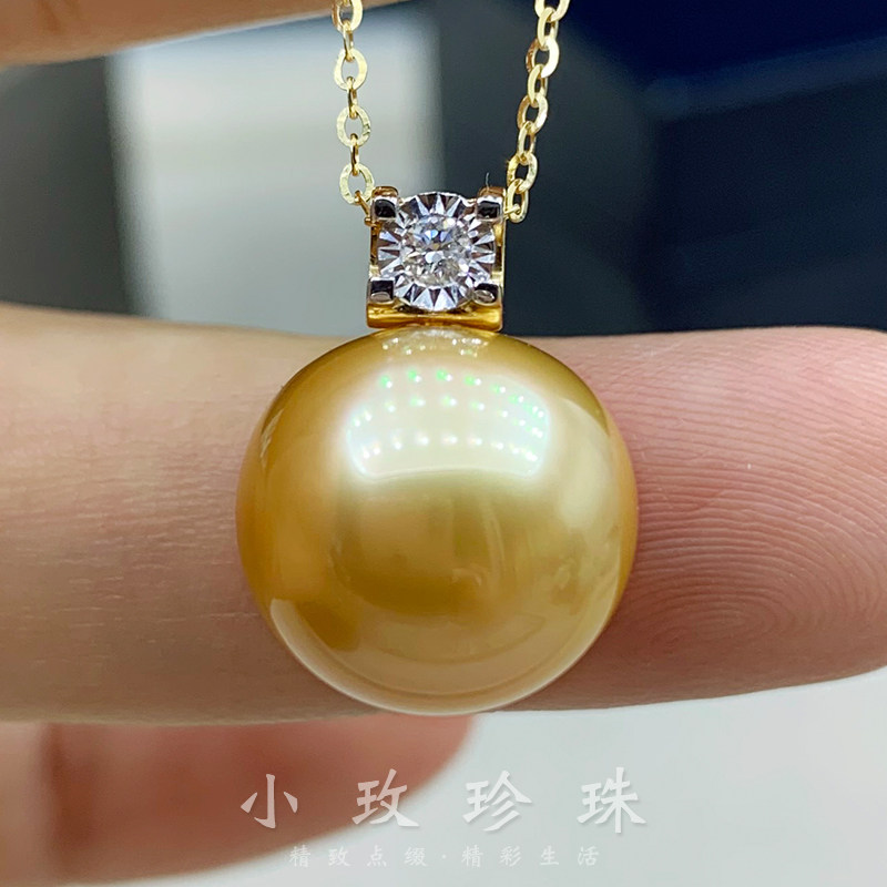 王妃款南洋金珍珠吊坠牛头加厚版18K金钻石项链,奢华女神必备!-颈饰-淘宝好物网