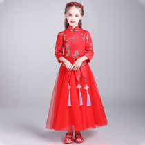  Flower girl dress Girl princess dress puffy yarn little girl Western style childrens evening dress Host piano performance suit