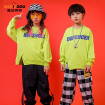 Childrens street dance suit boys hip-hop girls autumn clothes Korean version of tide plaid trousers childrens catwalk costume