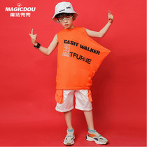 Childrens hip-hop suit boys hip-hop loose tide summer model catwalk show costume childrens foreign style summer dress tide suit