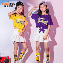 Girls jazz dance costumes show tide clothes dance costumes children hip-hop street dance set children navel short sleeves