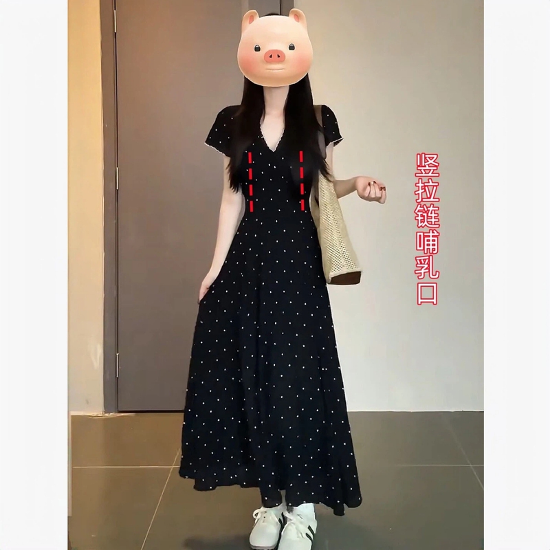 Summer Nursing Clothes for Going Out, Postpartum Nursing Clothes, French Hepburn Style Small Floral Dot Nursing Dress Summer Nursing Clothes for Going Out, Postpartum Nursing Clothes, French Hepburn Style Small Floral Dot Nursing Dress