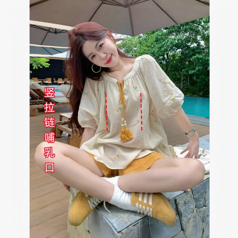 2026 Summer Nursing Tops for Going Out, Trendy Mom Style Postpartum Wear, Breastfeeding Clothes, Embroidered Shirts, Fresh Nursing Outfits
