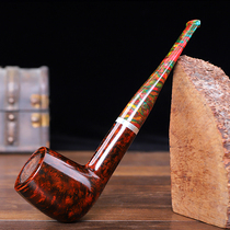 Heather wood straight handle billiard pipe mens old-fashioned solid wood tobacco bag pot handmade smoke pot dry pipe chimney pipe tobacco rod