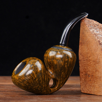 Heather flame pattern large handmade free-style military pipe black ridge mens old-fashioned solid wood smoking bag pot