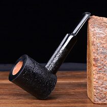 Heather wood hammer sandblasting handmade straight handle pipe black hood mens old-fashioned solid wood smoke bag pot