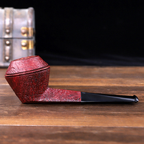 Heather wood straight handle bull head hand sandblasted pipe mens tobacco bag pot solid wood pipe old-fashioned tobacco pot with shredded tobacco