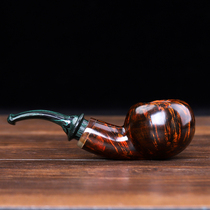 Heather cavity flame pattern horn handmade apple pipe black horn mouth mens old-fashioned solid wood smoke bag pot smoke pot