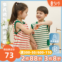 (ice silk) mibi children T-shirt spring summer new girl knit sleeveless vest boy striped blouse