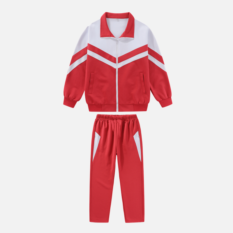 Primary and Secondary School Uniform Set, Red and White Jacket, Spring and Autumn College Style, Unisex, Junior High School, High School, College Student Graduation Class Uniform Primary and Secondary School Uniform Set, Red and White Jacket, Spring and Autumn College Style, Unisex, Junior High School, High School, College Student Graduation Class Uniform