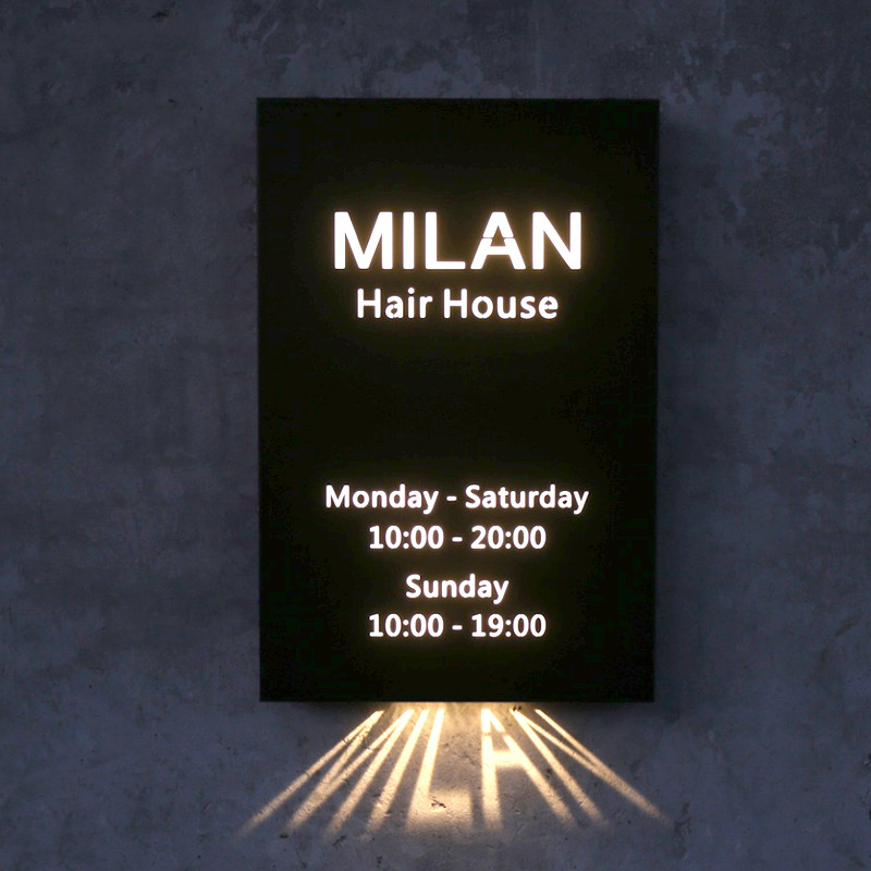 Wrought iron hollow light box billboard making milk tea shop door plate hanging manicure home creative custom hairdressing outdoor