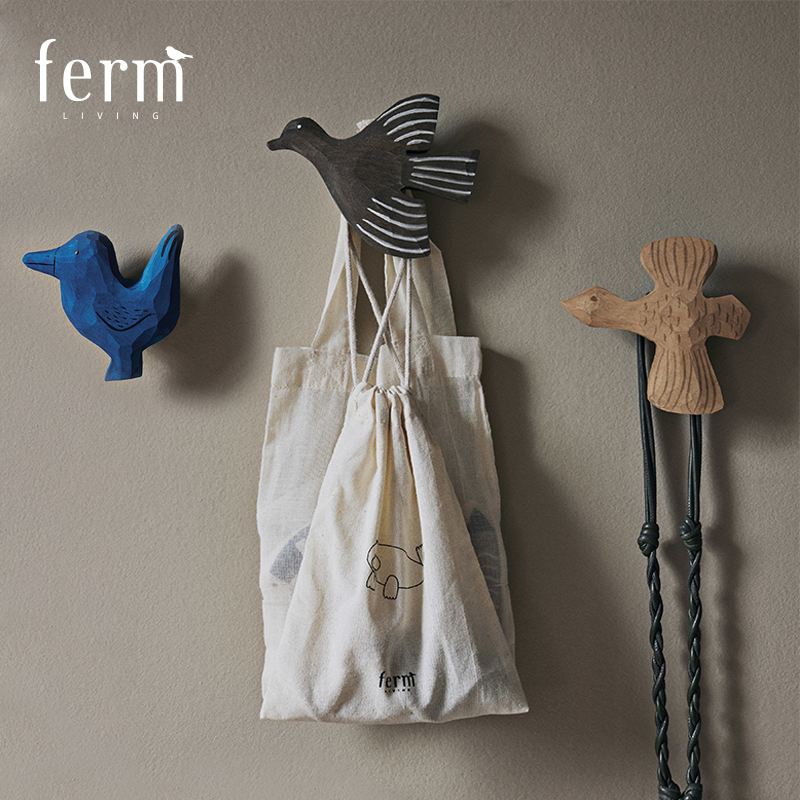 Danish Ferm Living Wooden Bird Hook Wall Decoration Coat Hook Wall Hanging Entryway Children's Room