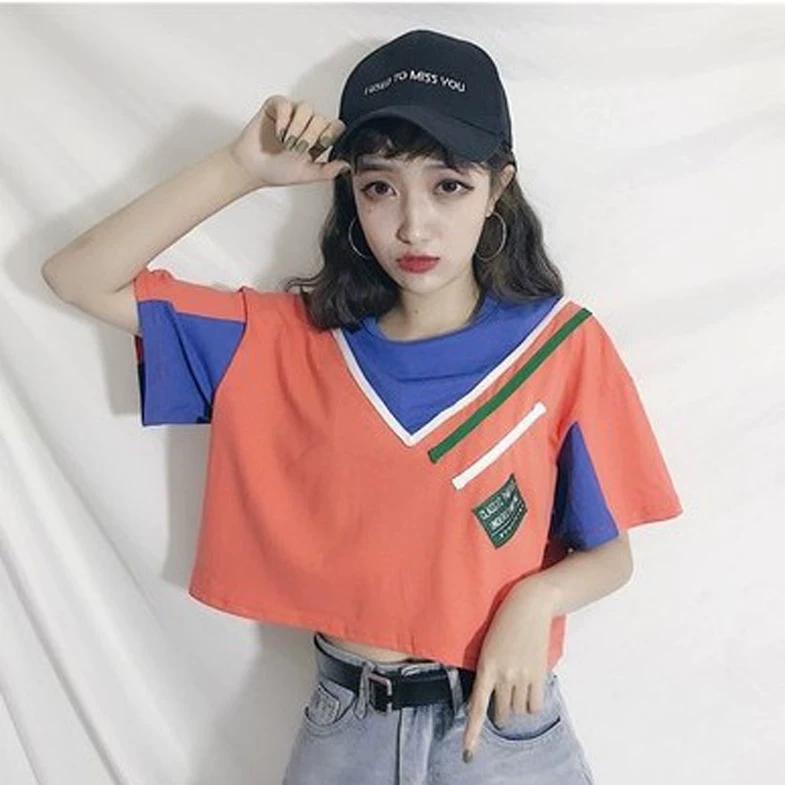 Женская футболка с коротким рукавом, короткий топ, стиль группы Hot Girls Hyuna, женская одежда, джазовые танцы, джаз, пупок, одежда