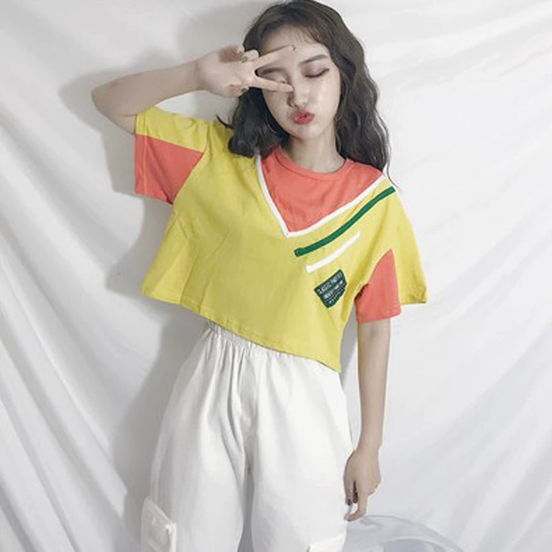 Женская футболка с коротким рукавом, короткий топ, стиль группы Hot Girls Hyuna, женская одежда, джазовые танцы, джаз, пупок, одежда