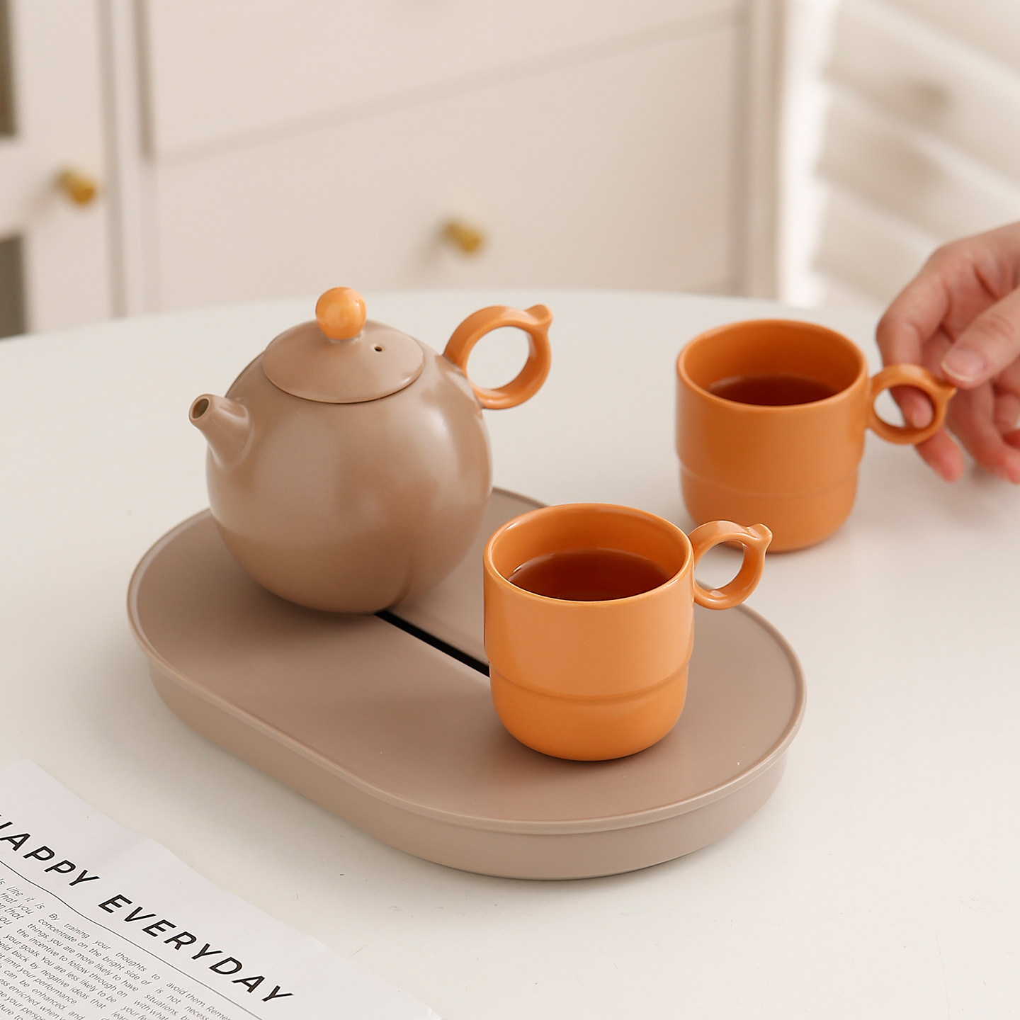 Чайный сервиз Кунг-фу в том же стиле, что и в отеле Orange, один чайник и две чашки, простой чайный сервиз для путешествий на открытом воздухе для домашнего офиса