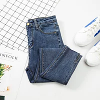 Mỡ MM cộng với quần jeans nhung mỏng nữ 9 điểm chân quần 2019 mới bó sát của phụ nữ mùa xuân quần mới co giãn - Quần jean quần baggy jean nữ