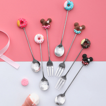 Cartoon fruit fork set 304 stainless steel ins fruit sign cute children spoon fork creative dessert spoon