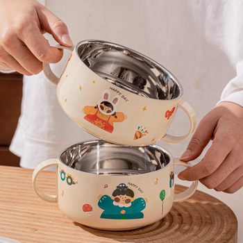 316 stainless steel children's bowl, double ear complementary food bowl, special bowl for eating, baby tableware, baby rice bowl, anti-fall soup bowl