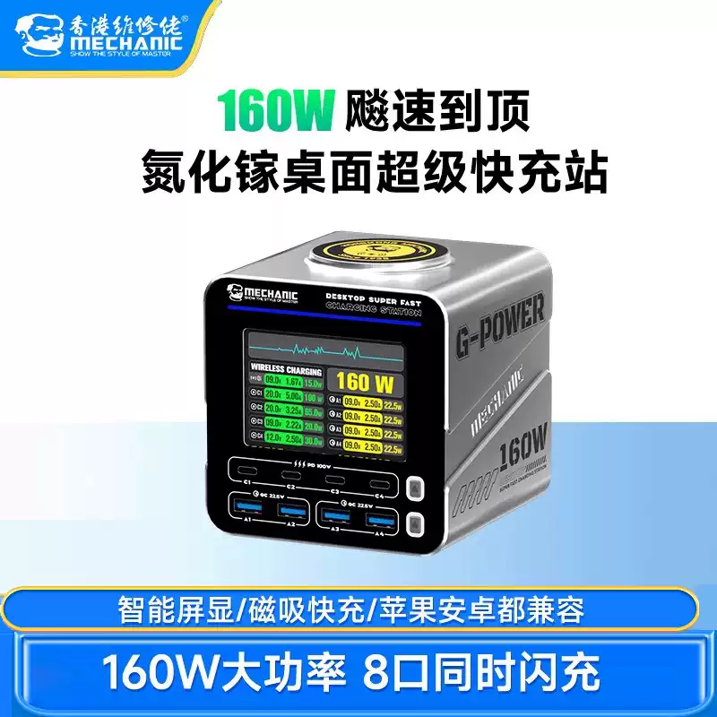 維修佬氮化鎵桌面多口快充充電器160W功率支持PD無線快充蘋果安卓筆記本