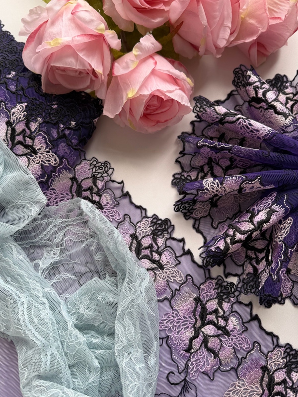 Japanese-Style Heavy-Duty Purple-Pink Gradient Rose Exquisite Mesh Embroidery DIY Doll Clothes Hair Accessories Lingerie Patchwork Lace Trim P