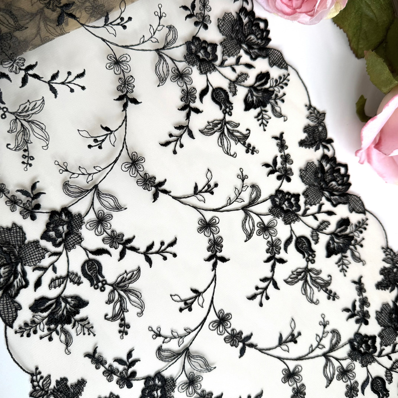 Japanese-Style Vintage Full-Width Floral Exquisite Mesh Embroidery DIY Doll Clothes Hair Accessories Skirt Hem Patchwork Decorative Lace Trim Materials
