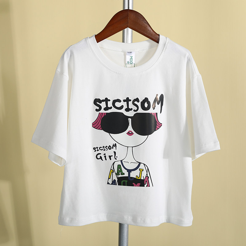Girls T-shirt cotton summer short-sleeved middle-aged children's Korean version of the new cartoon spring and autumn children's bottoming shirt fashion Western style