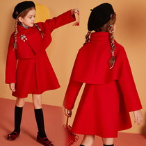 Girls hair coat red clothes new dress suit in new year dress suit