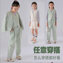 Girl suit suit three-piece set of fried street vest dress spring and autumn big child coat catwalk girl dress foreign style