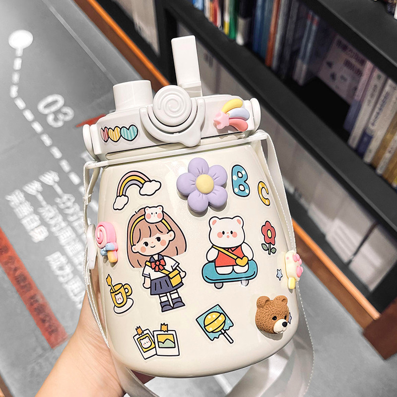 Hong Kong thermos cup large capacity 1000ml female cute children student suction cup Net red belly water cup high face value