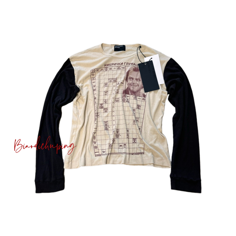 Cousin Erd's Melancholic Rich Second-Generation Heir Jack's the Shining Portrait Print Crew Neck Patchwork Raglan Sleeve Long-Sleeve T-Shirt Cousin Erd's Melancholic Rich Second-Generation Heir Jack's the Shining Portrait Print Crew Neck Patchwork Raglan Sleeve Long-Sleeve T-Shirt