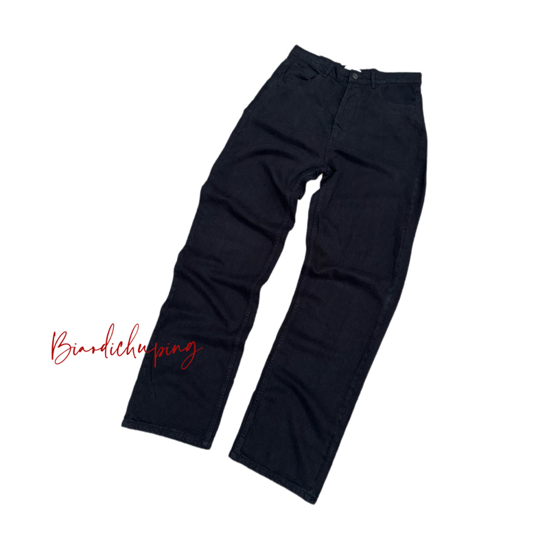 Cousin's Tr Style Hartley Black Linen Straight-Leg Minimalist Old Money Style Jeans Casual Pants