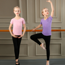 Dance clothes Childrens female summer ballet Latin leggings Gymnastics body short-sleeved practice dance performance clothes set decoration