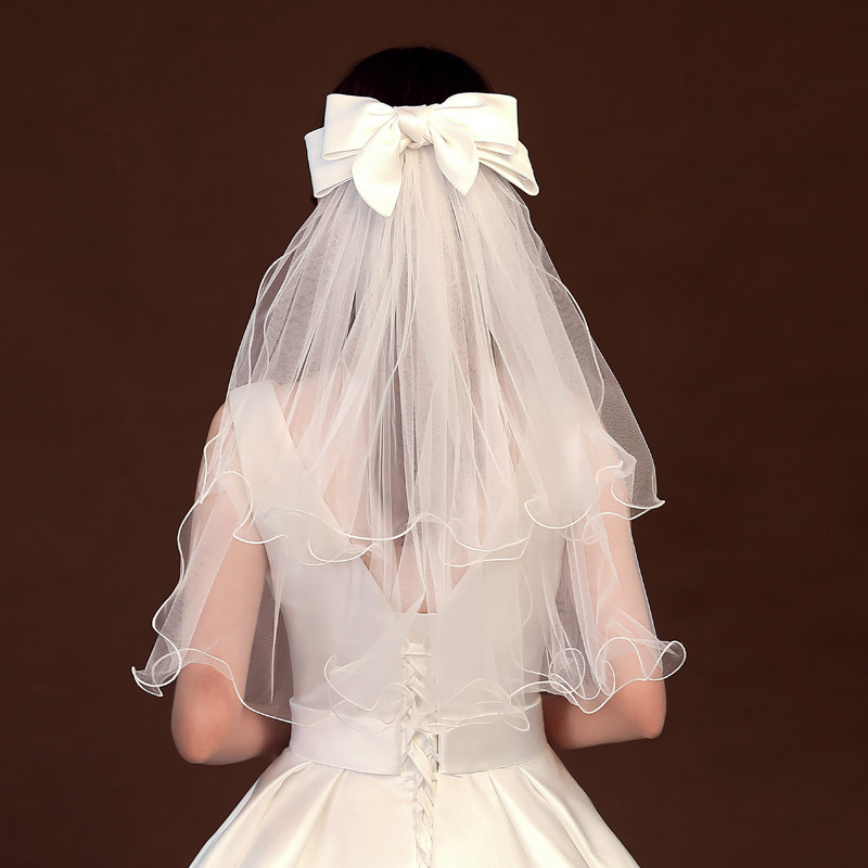 Marriage net red photo-head yarn bride main wedding dress Prop Butterfly Knot Curl double Short-style Neckline registration Mori Department