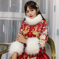 Xiuhe clothing shawl warm vintage scarf female Chinese wedding dress accessories dragon and phoenix coat fur collar cloak winter white