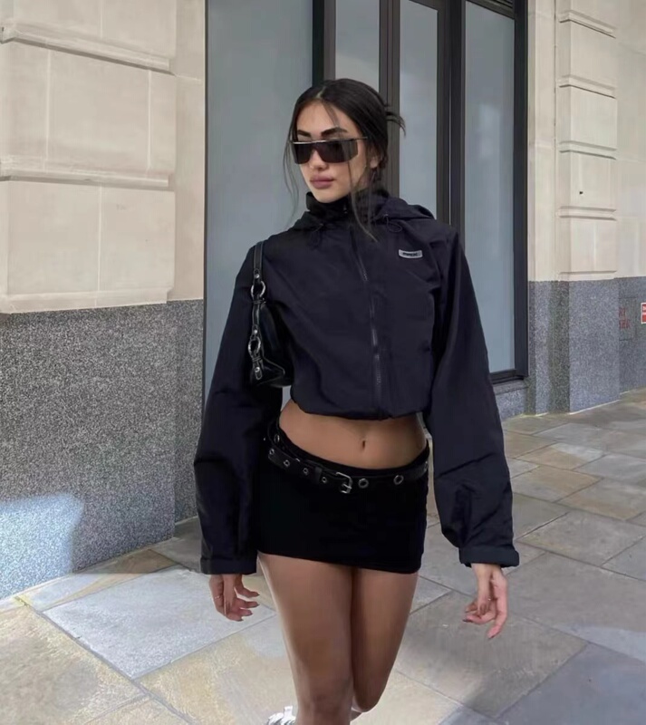 In-Stock Correct Version Prix Original Short Hooded Jacket Drawstring Cropped Trench Coat Couple Style Windbreaker