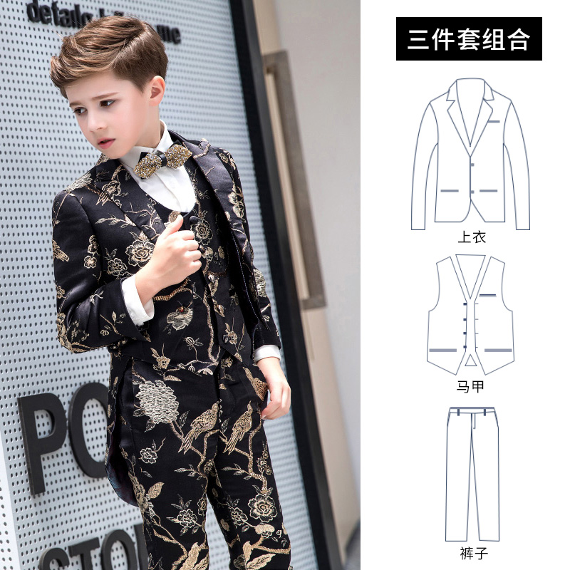 Trẻ em mô hình sàn catwalk cậu bé phù hợp với tuxedo 2019 hoa mới childrens váy biểu diễn chủ nhỏ váy.