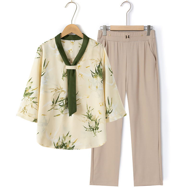 Middle-Aged Mother's Summer Shirt Top 2026 New Stylish Blouse Middle-Aged and Elderly Summer Short-Sleeved Two-Piece Suit Middle-Aged Mother's Summer Shirt Top 2026 New Stylish Blouse Middle-Aged and Elderly Summer Short-Sleeved Two-Piece Suit