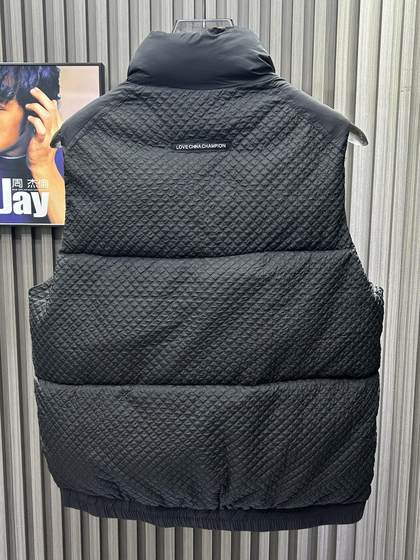 早冬新款男士立领羽绒棉菠萝纹马甲加厚防风保暖机能风背心无袖潮