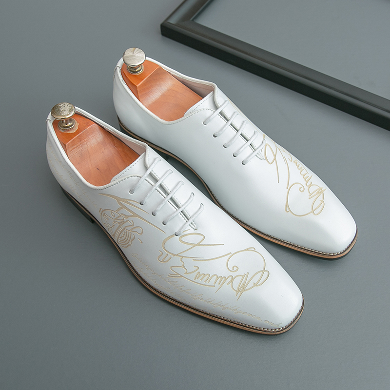 White Leather Shoes for Men, Fashionable Carved Shoes, Formal Derby Shoes, Nightclub Hairstylist Shoes, Stage Performance Shoes, Trendy Shoes