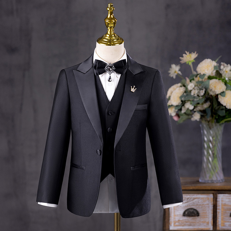 Children's Suit Set for Boys, Black Little Gentleman Host Outfit, Runway Suit, Flower Boy Formal Wear, Piano Performance Attire