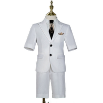 Childrens suit suit summer short-sleeved boys small suit birthday flower girl dress host piano performance suit white