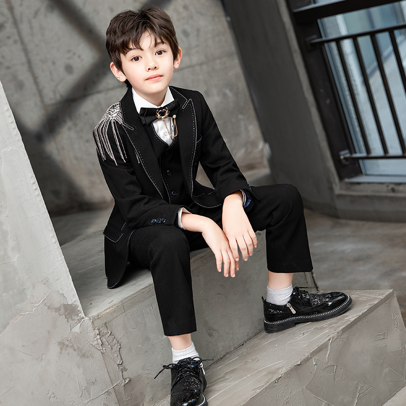 Boys suit suit children's dress black catwalk British style flower girl small suit host piano performance costume
